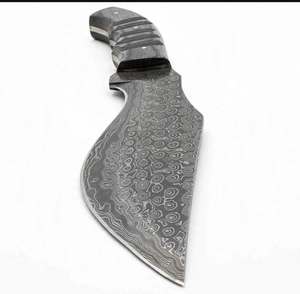 Cuchillo utilitario artesanal de acero de Damasco para exteriores, mango de madera gris, herramienta de hoja fija - Product Image 2