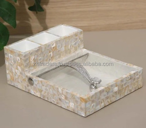 Porte-serviettes décoratif en nacre avec finition polie Boîte à mouchoirs élégante pour table à manger ou bureau - Product Image 1