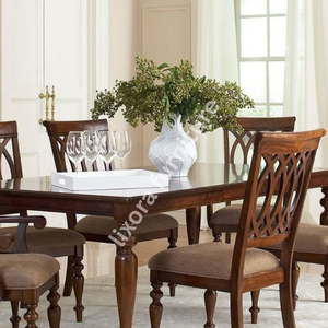 Luxury Handcrafted Solid Wood 6 Seater Dining <b>Table</b> Set Premium <b>Walnut</b> Finish Rectangular <b>Table</b> Set - Product Image 2