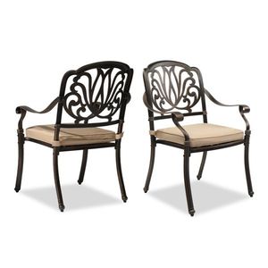Set 2 Cast Aluminum Patio Dining Chairs Cushions Stackable Outdoor Bistro Chairs for Balcony Backyard Garden Deck Home Furniture - Product Image 4