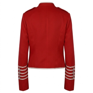 Men's Red Double Breasted Stylish <b>Jacket</b> With Silver Buttons Stand Collar Formal Winter Coat Regular Length - Product Image 2