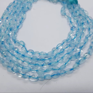 Perles ovales lisses en aigue-marine naturelle, 6-7 mm, perles de pierres précieuses en aigue-marine, 13 pouces, perles ovales en aigue-marine, perles en aigue-marine - Product Image 1