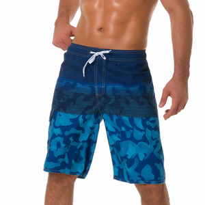 Shorts de plage dégradés bleus pour hommes avec poches, séchage rapide, taille élastique, décontractés, 100 % polyester - Product Image 6