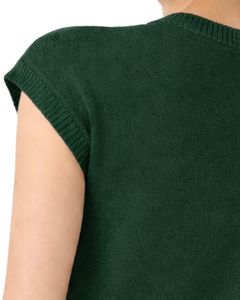 เสื้อสเวตเตอร์ถักแขนกุดสีดำสำหรับผู้หญิง คอกลม น้ำหนักเบา สวมใส่สบาย เหมาะสำหรับฤดูร้อน ตกแต่งลายปักแบบมินิมอล สวยหรู ทันสมัย - Product Image 6