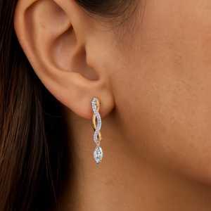 Boucles d'oreilles pendantes de luxe en or massif 18 carats avec diamants taille marquise, sertissage en canal géométrique, bijoux de mariage pour femme - Product Image 3