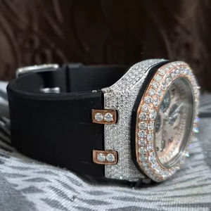 Montre de luxe automatique pour homme, style Hip Hop, avec diamants naturels VVS et moissanite, bracelet en caoutchouc et acier inoxydable, idéale pour les affaires - Product Image 1