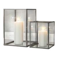 Set Tempat Lilin Lentera Kaca Modern Bahan Stainless Steel Tahan Panas Dekorasi Rumah Tempat Lilin Votive Kaca Logam untuk Dalam Ruangan