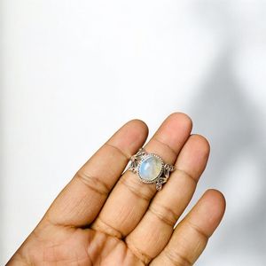 Wholesale Handmade Oval <b>Moonstone</b> <b>Ring</b> Women Floral Filigree Design Gemstone Jewelry Boho Vintage Style Krittika Jewelers - Product Image 4