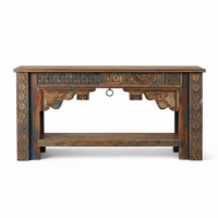 Table console de salon de haute qualité, luxueuse, artisanale, en bois massif, multicolore, moderne, tribale, écologique, avec tiroir, bon prix