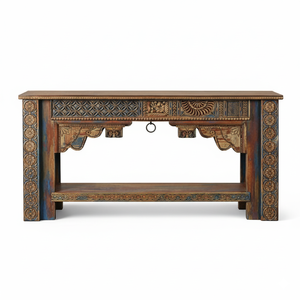 High Quality Luxury Handcrafted Solid Wood Multicolor Tribal <b>Console</b> <b>Table</b> with Drawer for Living Room Available at Good Price - Product Image 1