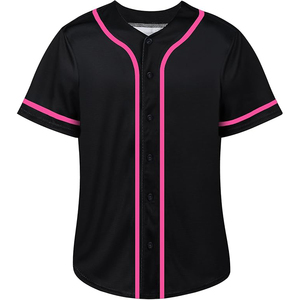 Maillot de baseball unisexe noir moderne avec bordure rose fluo contrastante, haut de performance respirant - Product Image 1