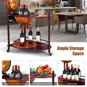 Carrello Bar Vintage con Ruote e Ripiano Extra, Stile Globo, Arredamento per Bar - Product Image 2