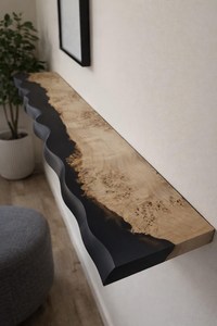 <b>Black</b> Wave Epoxy <b>Console</b> <b>Table</b> Floor Mount Wood Resin Handmade Modern Eco-Friendly Durable Rectangle Entryway Hallway Home - Product Image 6