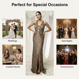 Luxury <b>Gold</b> Sequin Mermaid Evening Gown Sleeveless Deep V Neck | High Slit <b>Party</b> <b>Dress</b> Women Designer Wear India 2026 Premium - Product Image 3