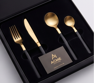 Noir <b>Gold</b> Dualtone Flatware Set Stainless Steel With Matte <b>Gold</b> PVD Head <b>And</b> <b>Black</b> Handles Dishwasher Safe For Dining <b>And</b> Hotel - Product Image 4