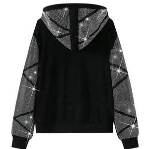 Ensemble de survêtement en molleton pour homme de qualité supérieure, entièrement orné de strass, 100% coton, sweat-shirt et pantalon, pull-over uni, confortable pour l'hiver - Product Image 3