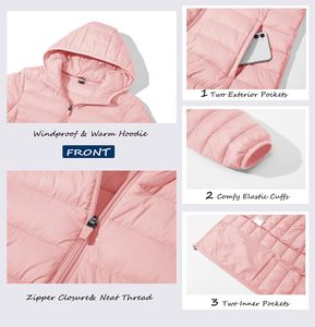 Pink Quilted Hooded <b>Jacket</b> <b>Women</b> Full Sleeve Zipper Closure Solid Color Autumn <b>Lightweight</b> <b>Puffer</b> Coat - Product Image 5