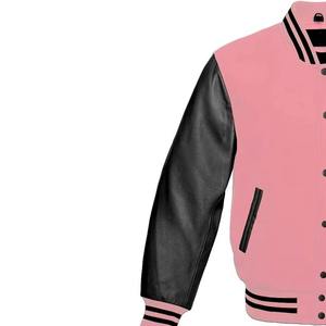 Veste universitaire rose et noire unisexe, style preppy, col rabattu, logo M brodé, coupe classique, vêtements décontractés d'automne - Product Image 3