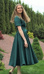 Cotton V-neck Short Sleeve A-Line <b>Tea</b> <b>Length</b> Wrap <b>Dress</b> for Wedding Guest <b>Mother</b> of the <b>Bride</b> Elegant Formal - Product Image 3
