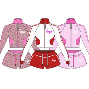 Two Piece Women's Tracksuit Set Custom Patchwork <b>Track</b> <b>Jacket</b> Shorts Sporty Skinny Fit SpandexNylon Quick Dry Breathable Spring - Product Image 1