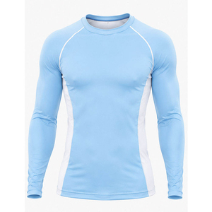 Men's Light Blue <b>Long</b> <b>Sleeve</b> Rash Guard Compression Shirt Quick Dry Athletic <b>Base</b> <b>Layer</b> Top - Product Image 1