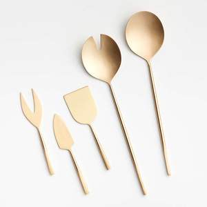 Juego de servidores de ensalada de acero inoxidable de lujo con un elegante diseño de mango largo para restaurantes de alta gastronomía y buffets de bodas. - Product Image 1