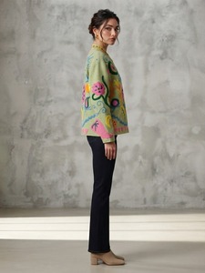 Chaqueta de Tela TNT Bordada con Suzani Verde de Lujo para Mujer, Hecha a Mano, Multicolor, Estilo Bohemio, Venta al Por Mayor B2B, Ropa Exterior de Moda - Product Image 5
