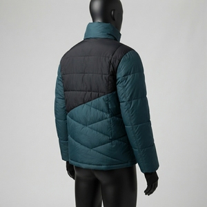 Veste matelassée pour homme, color block, col montant, empiècements diagonaux, chaude, zippée, hiver, OEM ODM, vente en gros - Product Image 2