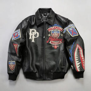 Chaqueta de Cuero Negra Personalizada para Hombre con Parches, Colección de Invierno de Prestigio Mundial, Chaqueta de Cuero con Cremallera - Product Image 1