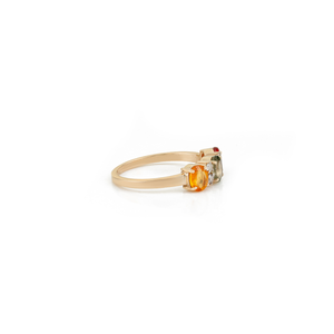 Bague à trois pierres en or jaune véritable K14, design personnalisé d'usine, minimaliste, multi-saphirs et diamants, bijoux fins en pierres précieuses, vente en gros - Product Image 5