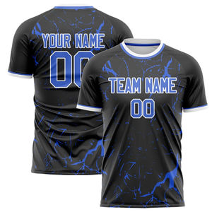 Maillot de football pour homme à prix abordable, imprimé par sublimation, contraste bleu et noir, personnalisable, vêtements de football à manches courtes pour fans, t-shirts - Product Image 4