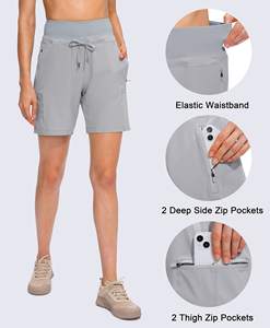 กางเกงวิ่งขาสั้นสำหรับผู้หญิง มีกระเป๋า ระบายอากาศได้ดี ไซส์ผู้ใหญ่ เอวแบบเชือกผูก เหมาะสำหรับออกกำลังกาย วิ่ง น้ำหนักเบา - Product Image 5