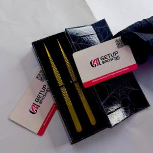 Pinzas para Pestañas de Acero Inoxidable, Rectas, con Recubrimiento de Plasma Dorado, con Agarre de Diamante, Punta de Precisión Lisa/de Fibra - Product Image 5