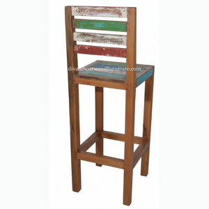 Tabouret de bar design en bois de bateau recyclé, style rustique vintage industriel, bois coloré original, pour pub, café, restaurant - Product Image 4