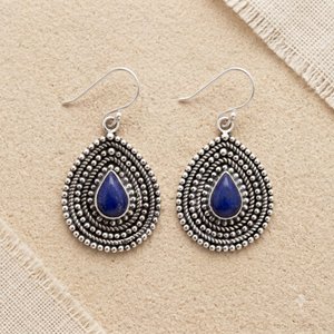 Pendientes Colgantes de Lapislázuli, Plata de Ley, Hechos a Mano, con Forma de Gota de Agua, Estilo Boho Chic, para Regalo - Product Image 6