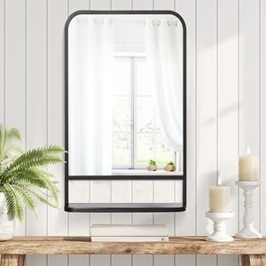 Contemporary 34x21 Black <b>Square</b> Wall <b>Mirror</b> with Shelf for Living Room Bedroom Use - Product Image 6