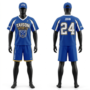 Tenue de lacrosse pour hommes en maille polyester respirante 160 GSM, design à panneaux orange, bleu marine et blanc, ensemble personnalisable avec logo par sublimation - Product Image 3