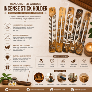 Wooden Handmade Engraved Incense Stick Holder | Decorative Ash Catcher Agarbatti Tray for Meditation Yoga Pooja Home <b>Decoration</b> - Product Image 5