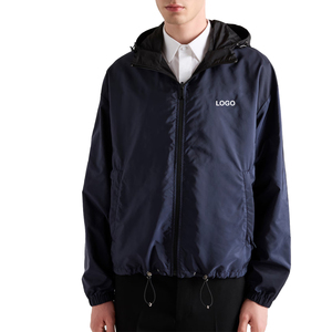 <b>Men's</b> <b>Black</b> Hooded <b>Windbreaker</b> Reversible Zipper Jacket Casual Solid Color Polyester/Nylon Shell Regular Fit Autumn Wear - Product Image 4
