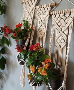 Porte-plante en macramé fait main, corde en coton naturel, tissé à la main, pour plantes suspendues, intérieur, extérieur, maison, balcon, jardin - Product Image 2