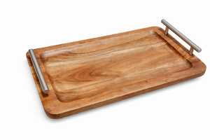 Rectangular Wooden Serving <b>Tray</b> with Metal Handle Customizable Shape for <b>Breakfast</b> Coffee Table Dining Room Party Use - Product Image 2