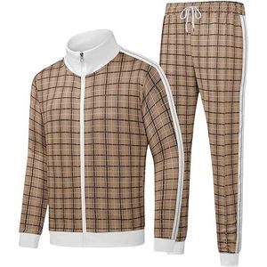 2 pièces - Sweat à capuche classique à carreaux pour homme - Automne - Hip Hop - Brodé - Pour la salle de sport, l'entraînement, la course à pied - Zip intégral - 100% coton - Product Image 1