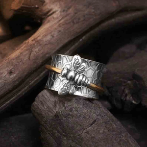 Honey Bee Spinner <b>Ring</b> <b>925</b> Sterling <b>Silver</b> Handmade Fidget Thumb Stress Relief <b>Ring</b> For Unisex Elegant Wedding or Party Gift - Product Image 1