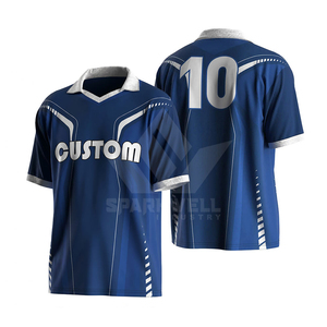 Maillot de football personnalisé pour homme, bleu marine, manches courtes, polyester respirant, col rabattu, toutes saisons, coupe régulière pour adulte - Product Image 4