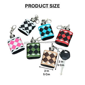 Nouvel Arrivage Mini Flasque à Cuir Faite Main à Motif Damier Coloré, Porte-clés en Cuir Véritable, Accessoire Promotionnel - Product Image 2