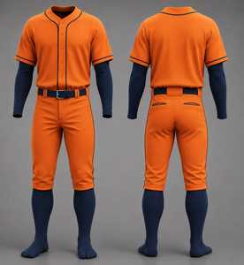 Ensemble uniforme de baseball orange pour hommes, maillot à manches courtes, pantalon avec ceinture et poches, coupe régulière, toutes saisons, couleur unie, polyester - Product Image 1