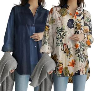 Blusa Casual para Mujer, de Poliéster/Algodón, Manga Larga, Cuello Camisero, Abertura Lateral, con Logotipo Bordado en la Parte Delantera, para Primavera/Verano - Product Image 2