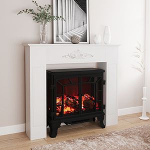 Cornice per Caminetto in Legno di Abete Bianco Invecchiato 44.75 L x 40 A, Supporto per Stufa Elettrica Indipendente - Product Image 2