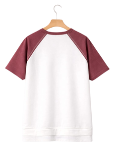 Women White Burgundy Raglan Sleeve Henley T Shirt Cotton Blend Short Sleeve Casual Summer <b>Top</b> Comfortable Lightweight Tee Wear - Product Image 5