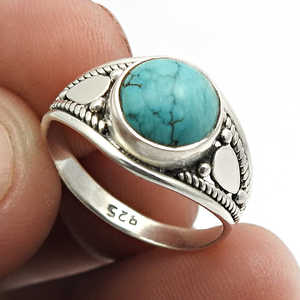 Brilliant Round Cut Turquoise Gemstone <b>Ring</b> In Solid 925 Sterling <b>Silver</b> Plated Unisex Designer <b>Statement</b> Bohemian Jewelry - Product Image 2